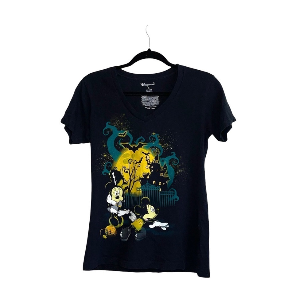 Disney 100% Cotton Black Mickey & Minnie Mouse Halloween Tee Medium Women’s